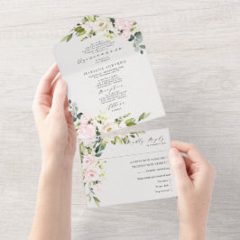 Blush Floral Traditioneller Aufsatz Quinceañera All In One Einladung