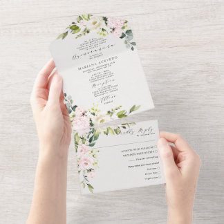 Blush Floral Traditioneller Aufsatz Quinceañera All In One Einladung