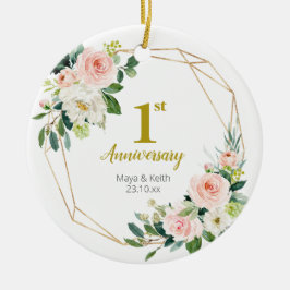 Blush Floral Unser erster Jahrestag Keramik Ornament