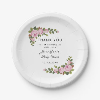 Blush Floral Vielen Dank Baby Dusche Papierplatte Pappteller