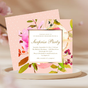 Blush Floral Wasserfarbe mit Dots Überraschung Par Einladung