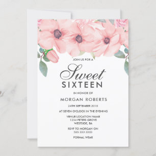 Blush Floral Wasserfarbe Süß 16 Einladung