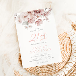 Blush Floral Watercolor 21. Geburtstag Einladung