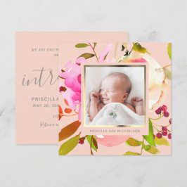Blush Floral Watercolor Foto Geburtsankündigung Einladung