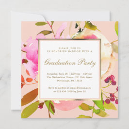 Blush Floral Watercolor mit Dots Graduation Party Einladung