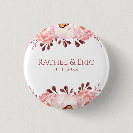 Blush Floral Wedding Button mit Individuellen Name