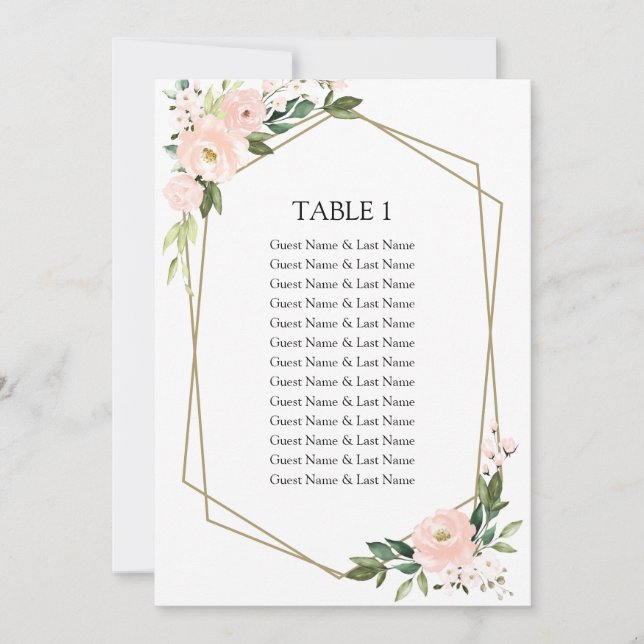 Blush Floral Wedding Chart Gästekarte Einladung (Vorderseite)