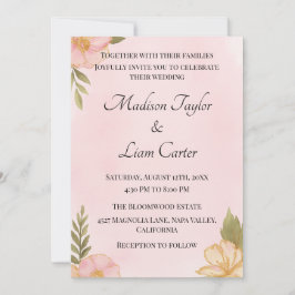 Blush Floral Wedding Einfach Einladung