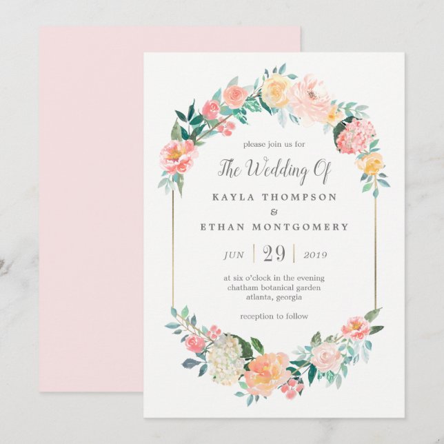 Blush Floral Wedding Einladung (Vorne/Hinten)