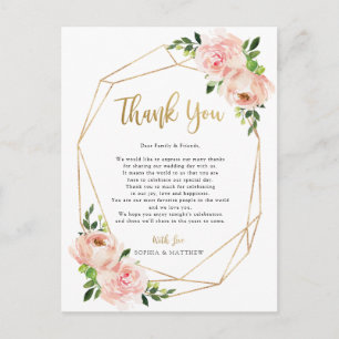 Blush Floral Wedding Geometric Danke Post Card Postkarte