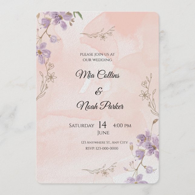 Blush Floral Wedding Invitation – Elegant Template (Devant)