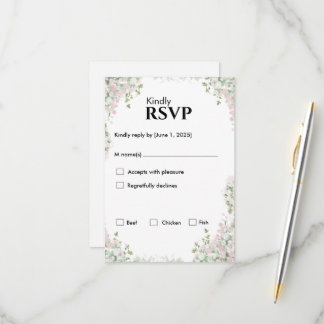 Blush Floral Wedding | Minimalistisches Skript RSVP Karte