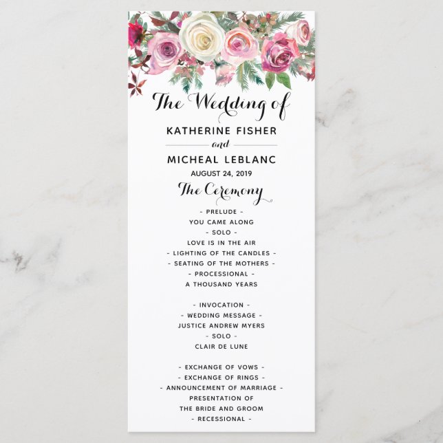 Blush Floral Wedding Programme (Devant)