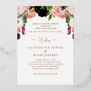 Blush Floral Wedding Rose Gold Foil Einladung