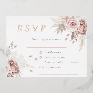 Blush Floral Wedding RSVP Rose Gold Folie Einladungspostkarte