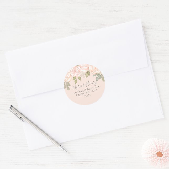 Blush Floral Wedding Rücksendeadresse Custom Runder Aufkleber (Umschlag)
