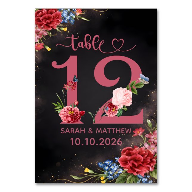 Blush Floral Wedding Table Number  12 Card Tischnummer (Vorderseite)