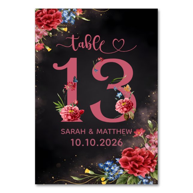 Blush Floral Wedding Table Number 13 Card Tischnummer (Vorderseite)