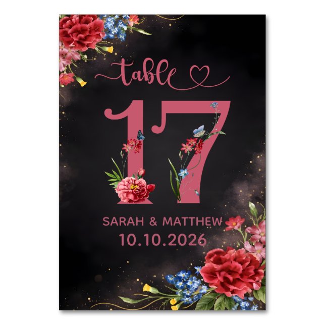 Blush Floral Wedding Table Number 17 Card Tischnummer (Vorderseite)