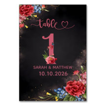 Blush Floral Wedding Table Number  1 Card