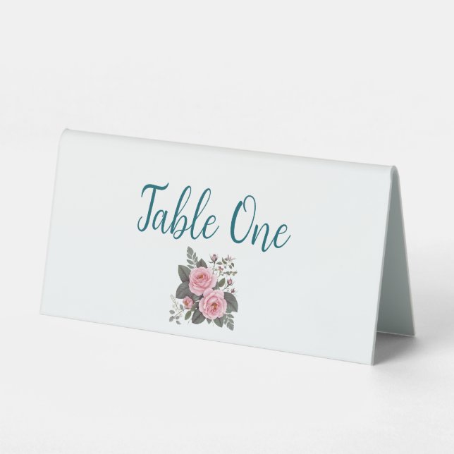 Blush Floral Wedding Tischnummern Tischaufsteller (Vorderseite)