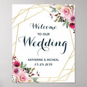 Blush Floral Wedding Willkommenszeichen Poster