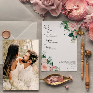 Blush Floral Weiß wir machen Foto Hochzeit Einladung