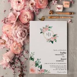 Blush Floral White Monogram Weditation Einladung