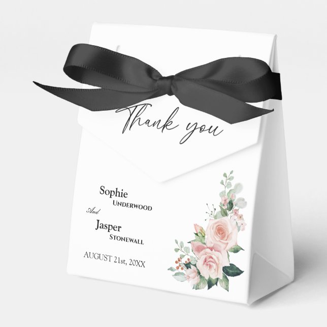 Blush Floral White Wedding Danke Ihnen Gefallen Bo Geschenkschachtel (Vorderseite)