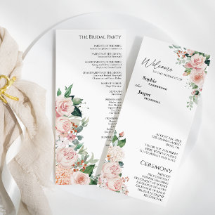 Blush Floral White Wedding Programm