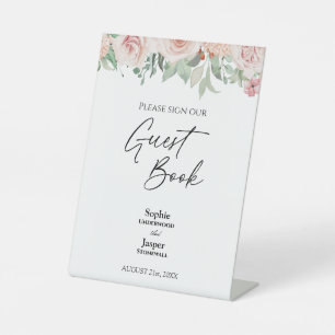 Blush Floral White Wedge Guest Book Sign Sockelschild