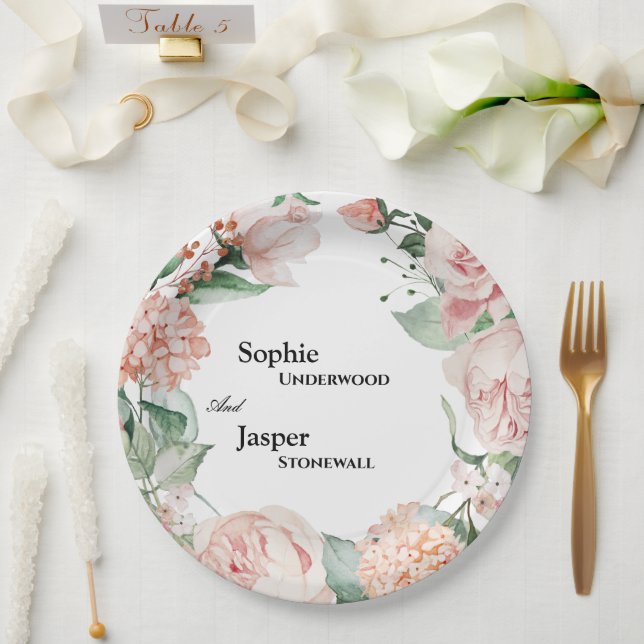 Blush Floral White Wedpaper Teller (Hochzeit)