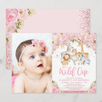 Blush Floral Wild Safari Tiere Mädchen 1. Geburtst
