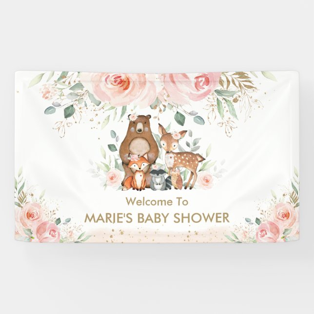 Blush Floral Woodland Animal Baby Dusche Hintergru Banner (Horizontal)