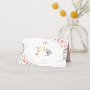 Blush Floral Woodland Animals Baby Dusche Geburtst Platzkarte