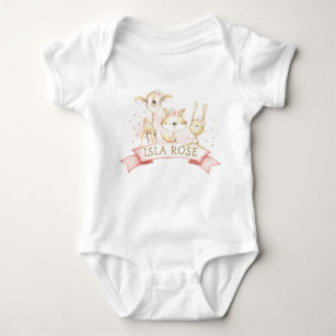 Blush Floral Woodland Tiere Girl Individuelle Name Baby Strampler
