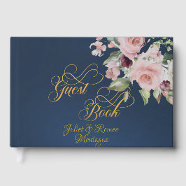 Blush Floral & Wreath - Blue/Gold Gästebuch
