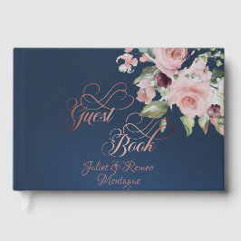 Blush Floral & Wreath - Blue/Rose Gold Gästebuch