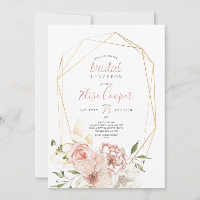 Blush Floral Wreath Bridal Luncheon Einladung (Vorderseite)