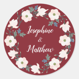 Blush Floral Wreath Burgund Personalisierte Hochze Runder Aufkleber