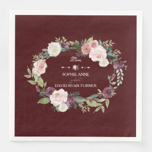 Blush Floral Wreath Burgundy Wedding Serviette