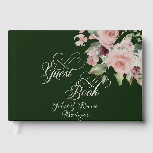 Blush Floral & Wreath - Emerald/Silver Gästebuch (Vorderseite)