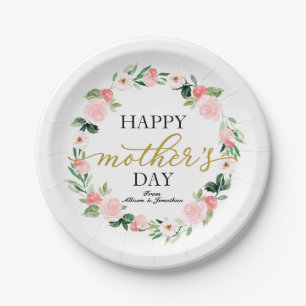 Blush Floral Wreath Happthers Day Pappteller