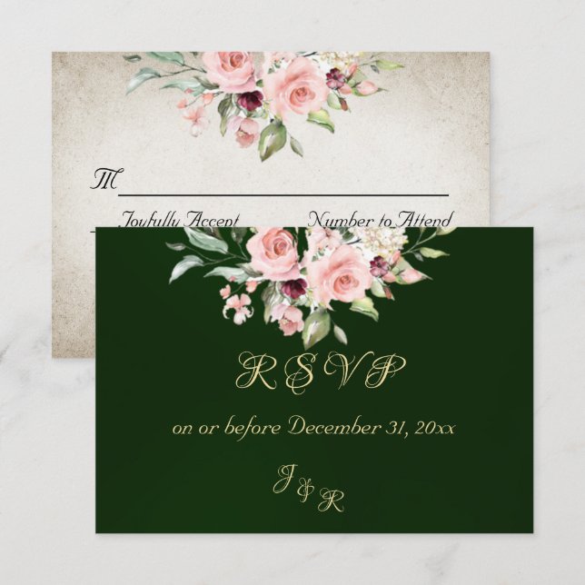 Blush Floral & Wreath RSVP - Emerald (Devant / Derrière)