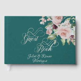 Blush Floral & Wreath - Teal/Silver Gästebuch