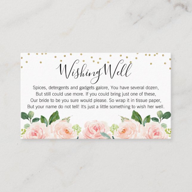 Blush Floral Wunschkarte Brautparty Visitenkarte (Vorderseite)