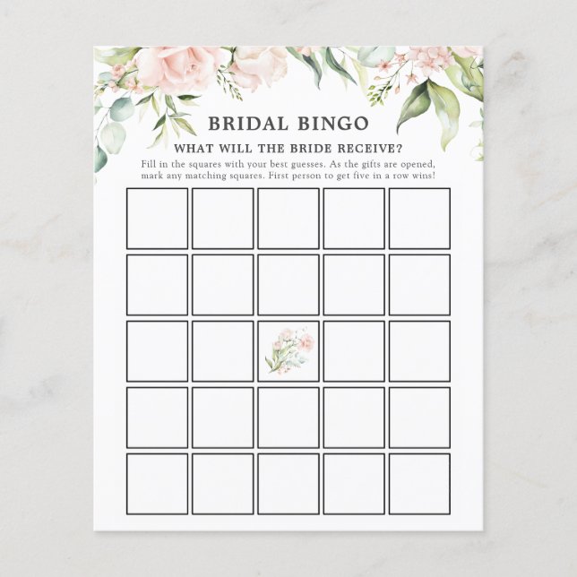 Blush Florals and Greenery Bridal Bingo Game Card (Vorderseite)