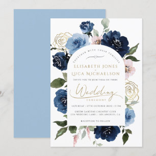 Blush Florals Botanical Blue Wedding Einladung