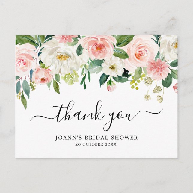 Blush Florals Botanisches Brautparty Vielen Dank Postkarte (Vorderseite)