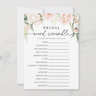 Blush Florals Bridal Word Scramble Game Card Einladung